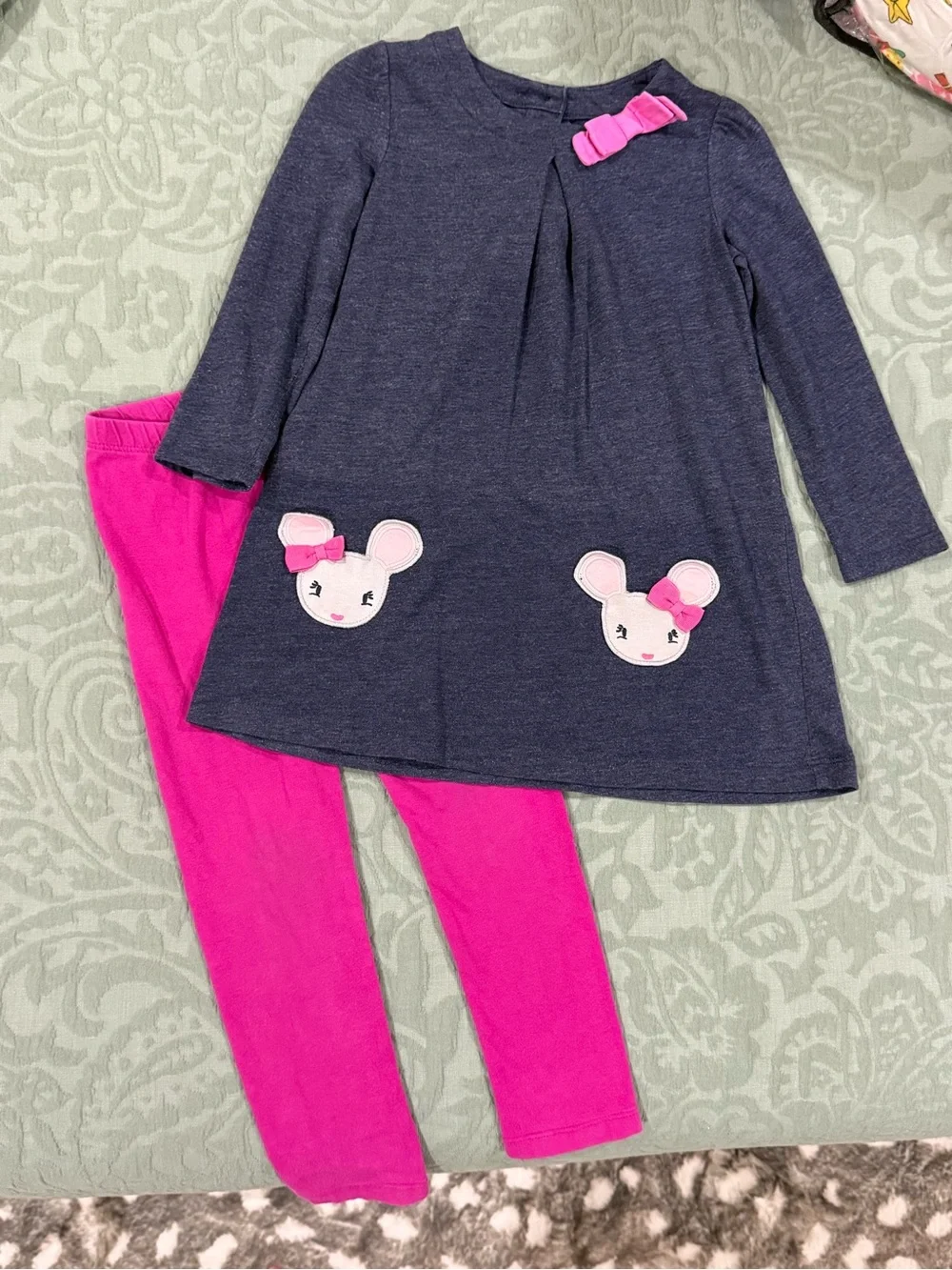 Gymboree Navy Tunic Set with Bright Pink Leggings Girls 3/4T